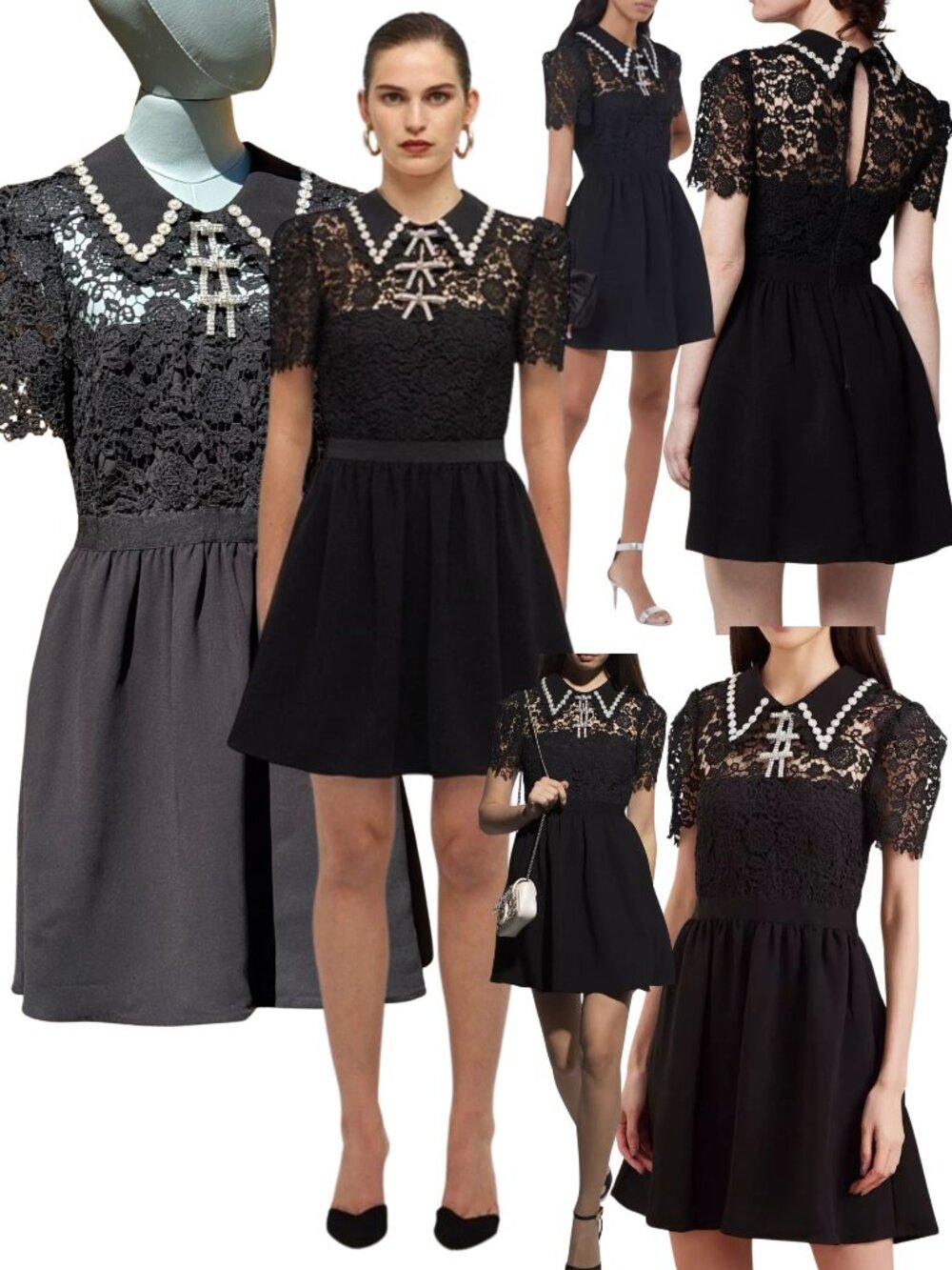 🆕 SELF PORTRAIT 🧿 NWOT Black Guipure Diamante Lace Mini Dress - Sz UK 10 US 6